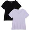 Amazon Essentials T-Shirt da Donna a Maniche Corte con Scollo a V (Disponibile in Taglie Forti), Confezione da 2, Nero/Lavanda, XXL Plus