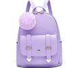 I IHAYNER Zaino alla moda per ragazze, mini zaino, borsa per donne, ragazze, adolescenti, borse in pelle PU con pompon, zaino borsa a tracolla, Viola, Small, classico