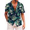 KYKU Camicia Hawaiana Estiva da Uomo a Maniche Corte abbottonata da Spiaggia Tropicale, Verde Fenicottero, L