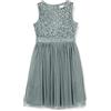 Maya Deluxe Midi Dress for Girls Sequins Embellished Party Tutu Bridesmaids Wedding with Belt Bow Vestito, Verde Nebbia, 11-12 Anni Bambina