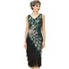 BABEYOND Vintage rétro Donna | Ricamo con paillette pavone, frange multistrato, senza maniche, scollo a V e vestibilità aderente, motivo art déco