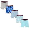 Amazon Essentials Boxer Aderenti in Cotone Traspirante, Senza Etichette Uomo, Confezione da 5, Blu Chiaro/Blu Righe/Granchi/Grigio Puntinato/Squali, XL