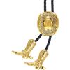 Wentur Cravatta da uomo western, cappello da cowboy 3D, design con stivali da cowboy vintage, Cappello da cowboy oro, L
