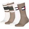 Tommy Hilfiger Flag & Sport Stripe Classic Sock, Marrone Chiaro, 39-42 (Pacco da 4) Unisex-Bambini e Ragazzi