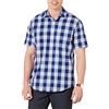 Amazon Essentials Camicia in Popeline a Maniche Corte Regular Fit Uomo, Blu Buffalo Check, S