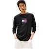 Tommy Hilfiger Uomo Maglietta Maniche Lunghe Linear Flag Graphic Regular Fit, Nero (Black), XS