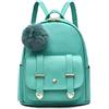 I IHAYNER Zaino alla moda per ragazze, mini zaino, borsa per donne, ragazze, adolescenti, borse in pelle PU con pompon, zaino borsa a tracolla, Turchese, Small, classico