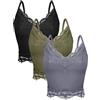 Bencailor 3 Top Corti con Bordo in Pizzo per Donna Canotta a Maglia a Costine Abito a Coste per Ragazza (M, Verde Militare, Grigio, Nero)