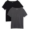 Amazon Essentials T-Shirt da Donna a Maniche Corte con Scollo a V (Disponibile in Taglie Forti), Confezione da 2, Nero/Grigio Antracite, XXL