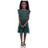 Anaya with Love Maya Deluxe Flower Girl Dress Bridesmaid Children's Round Neck Short Flutter Sleeve Bow Tulle Ruffle Princess Kids, Verde Esmeralda 11-12 Years