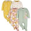 Gerber Baby Girls Confezione da 4 'N Play Footie e Tutine per bambini, Floreale Dorato, Neonato