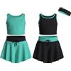 Essenclo Flowy Girls Butterfly Shorts Skirts w/Pockets & Athletic Sleeveless Tank Tops, Dance Tennis Cheer Running (5pc Set) - E2106 - Set-2-3-4