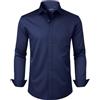Alimens & Gentle Camicie da Uomo a Maniche Lunghe, Senza Pieghe, Elasticizzate, in bambù, con Bottoni, Blu Navy, S