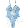Lilosy Body sexy da donna con pizzo floreale ricamato Teddy lingerie top mesh puro un pezzo, Farfalla azzurro, M