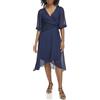 DKNY 3/4 Balloon Sleeve Twist Front Chiffon Midi Dress Vestito Donna