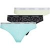 Calvin Klein Donna Slip Brasiliana Confezione da 3 Low-Rise Intimo, Multicolore (Black/Highline Green/Beau Blue/), XS