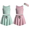 Essenclo Flowy Girls Butterfly Shorts Skirts w/Pockets & Athletic Sleeveless Tank Tops, Dance Tennis Cheer Running (5pc Set) - E2106 - Set-9-9-10
