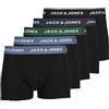JACK & JONES JACK& JONES Mutande 5 Pezzi Tronchi di Base Slip Corti Stampa Logo Disegno JACSOLID, Colore:Blu, Taglia Pantalone:M