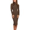 MEROKEETY Vestito da Donna a Maniche Lunghe a Costine con Collo Alto Slim Fit Lavorato a Maglia Midi Dress, caffè, S