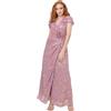 Maya Deluxe Women's Maxi Dress Ladies Wrap V-Neck Short Tiered Flutter Sleeve Gold Foil Jacquard Corpetto A-Line Prom Ball Gown Vestito, Rosa Orchidea, 46 Donna
