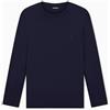 Emporio Armani T-Shirt Uomo Girocollo Manica Lunga in Lana Tecnologia Blu L Regular Fit, Armani Blu, L