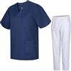 MISEMIYA - Uniformi Unisex Set Camice - Uniforme Medica con Maglia e Pantaloni Uniformi Mediche Camice Uniformi sanitarie 817-8312-BLANCO - X-Small, Blu Navy