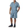Amazon Essentials Set Pigiama Corto con Collo a Risvolto in Popeline di Cotone Elasticizzato Uomo, Blu Marino Foglie di Palma, 3XL