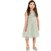 Maya Deluxe Midi Dress for Girls Sequins Embellished Party Tutu Bridesmaids Wedding with Belt Bow Vestito, Giglio Verde, 5-6 Anni Bambina