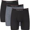 Hanes - Boxer da Uomo, 3 Pezzi, Elastici, Aderenti, Supporto Totale, con Conchiglia, Disponibili in Taglia Regolare e a Gamba Lunga, Gamba Lunga Grigia/Nera, XXX-Large