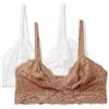 Amazon Essentials Bralette a Triangolo in Pizzo Elasticizzato Galloon Donna, Confezione da 2, Bianco/Bronzo Lavato, XS