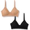 Amazon Essentials Reggiseno Bralette da Donna a Triangolo Senza Ferretto in Microfibra con Pizzo Donna, Confezione da 2, Bronzo Lavato/Nero, XS