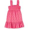 Amazon Essentials Vestito da Bambina in 100% Cotone con Punto Smock, Rosa Acceso con Fiori a Fiori, S