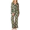 Amazon Essentials Set Pigiama in Raso con Maglia e Pantaloni Donna, Verde Scuro Beige Zebra, L