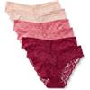 Amazon Essentials Mutandine in Pizzo Galloon Elasticizzato, Modelli Bikini, Hipster, Perizoma a Vita Alta Donna, Confezione da 6, Bordeaux/Petalo Chiaro/Rosato, 50