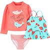 Simple Joys by Carter's 3-Piece Assorted Rashguard Sets Rash-Guard, Arancione Animali Marini/Rosso Frutta/Righe, 5 Anni Unisex-Bambini e Ragazzi