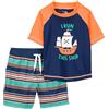 Simple Joys by Carter's Swimsuit Trunk And Rashguard Set Guardia dell'eruzione, Bianco Righe/Blu Marino Arancione Navi, 2 Anni Bimbo