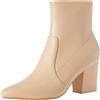 Amazon Essentials Stivaletto alla Caviglia Aderente ed Elasticizzato con Tacco Donna, Beige Finta Pelle, 37.5 EU Larga