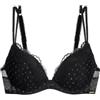 Dorina Origins Push Up Plunge, Reggiseno con Ferretto, Coppe Preformate, Rete a Pois Luccicanti, Bordo in Pizzo e Spalline Regolabili, Nero