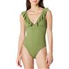 Amazon Essentials Costume da Bagno Intero con Scollo a V e Volant Donna, Verde Oliva, 46