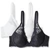 Amazon Essentials Reggiseno Con Scollo Profondo In Pizzo Gallone Elasticizzato Imbottito con Ferretto Donna, Pacco da 2, Nero/Bianco, 1A