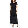 Amazon Essentials Vestito Molto Lungo Stretto in Vita A Maniche Corte (Taglie Forti Disponibili) Donna, Nero, XL