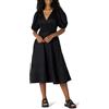 Amazon Essentials Abito Midi in Raso di Cotone con Busto Aderente e Gonna Svasata, Maniche a Sbuffo e Scollo a V Donna, Nero, XS