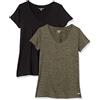 Amazon Essentials T-Shirt con Scollo a v a Maniche Corte Elasticizzata Tecnica - Colori Fuori Produzione Donna, Pacco da 2, Colorante Spaziale Verde Oliva/Nero, XXL Plus