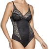 Selene, Body Donna in Pizzo Effetto Trasparente, con Ferretto e Motivo Floreale, Senza Imbottitura, Collezione Graziella, Colore Nero, Coppa 5 C