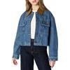 Amazon Essentials Giacca in Denim Corta con Colletto in Velluto a Coste a Contrasto, Vestibilità OversizeDonna, Blu Medio Vintage, S