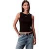 Calvin Klein Donna Canotta Woven Label Rib con Logo, Nero (Black), L