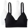 Amazon Essentials Bralette con Scollo a V Foderata in Microfibra Effetto Pesca Donna,Pacco da 2, Nero/Bianco, L