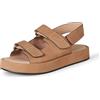 Amazon Essentials Sandalo con Plateau con 3 Cinturini Regolabili Donna, Cammello Finta Micro Scamosciato, 35 EU