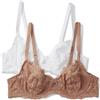 Amazon Essentials Reggiseno a Balconcino in Pizzo Elasticizzato Donna, Confezione da 2, Bianco/Bronzo Lavato, 2C