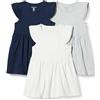 Amazon Essentials Bambine e ragazze Tunica in Jersey con Volant, Pacco da 3, Bianco/Blu Marino/Grigio Chiaro Puntinato, 9 anni